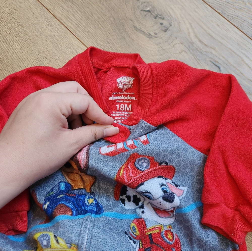 18m Paw Patrol Red and Gray Fleece Footie